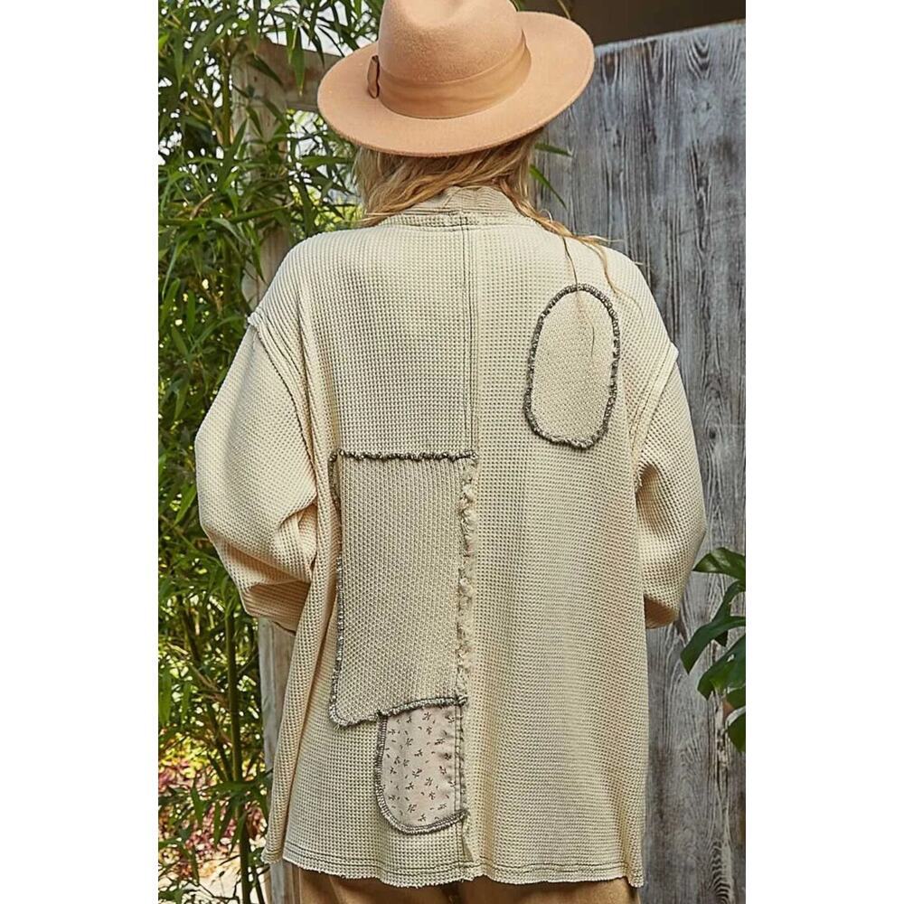 Pol Medium Beige Knit Patchwork Cardigan - image 3
